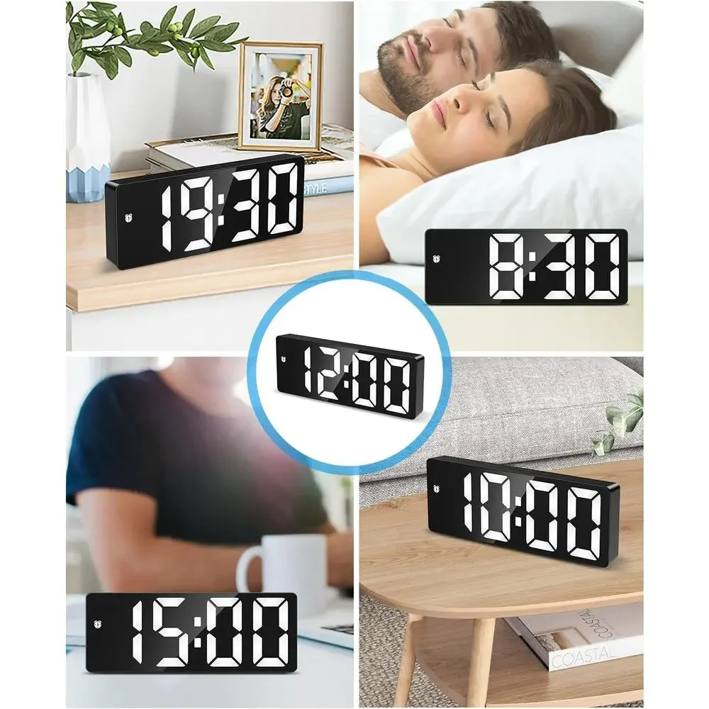 Digital Alarm Clock LED Type C or AAA Battery Operated Snooze 12/24H Mirror